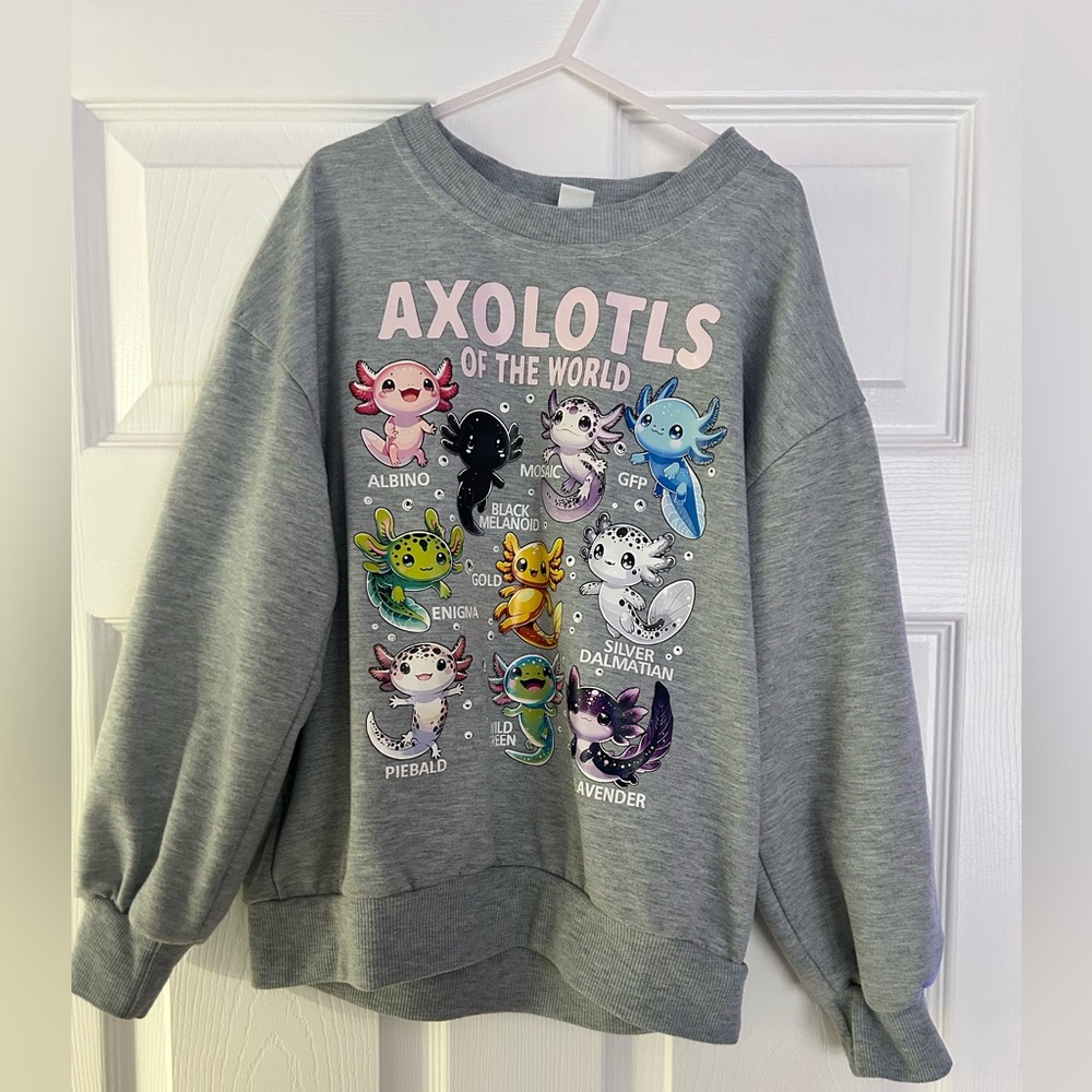Shein Kids Gray Axolotls Sweatshirt